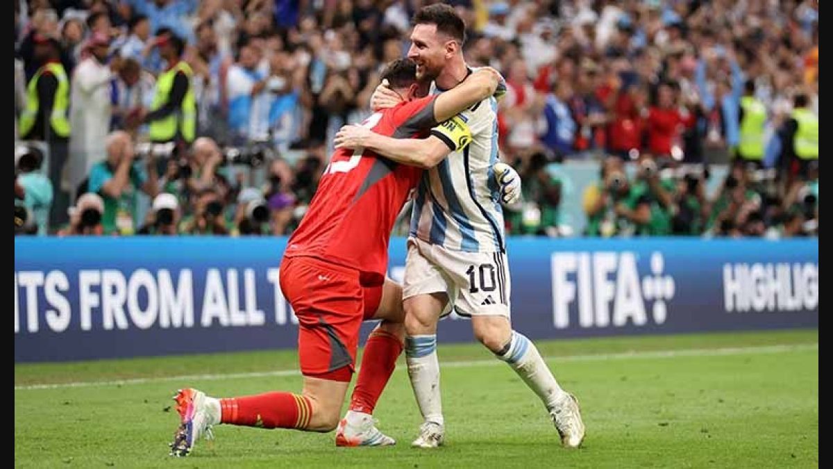 Lionel Messi and Argentina celebrate after defeating the Netherlands at the  2022 FIFA World Cup